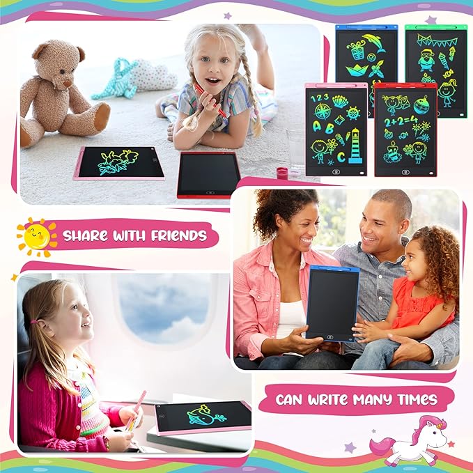 8 Pcs 12 Inch LCD Writing Tablet for Kids Bulk Doodle Board Colorful Doodle Pad Writing Board Electronic Drawing Tablet for Kids Toddlers Learning Birthday Day Gifts for Girls Boys (Black Trim) Zhehao