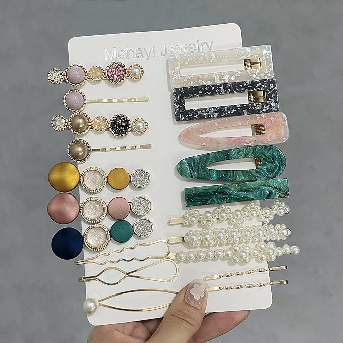 Mehayi 20 PCS Macaron Pearl Acrylic Resin Fashion Hair Clips Set, Cute Hair Barrettes Bobby Pins, Boho Fancy Hairpin Accessories Headwear Styling Tools, Gifts for Women Girls Decorative Wedding Mehayi
