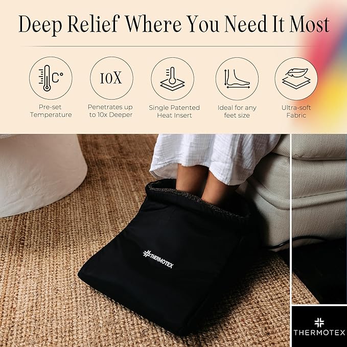 Thermotex Far Infrared Foot Heating Pad - Deep Heat Therapy for Pain Relief, Circulation, and Recovery, FSA-HSA Eligible - Heated Pad for Foot and Ankle Pain - Single Heat Insert Thermotex