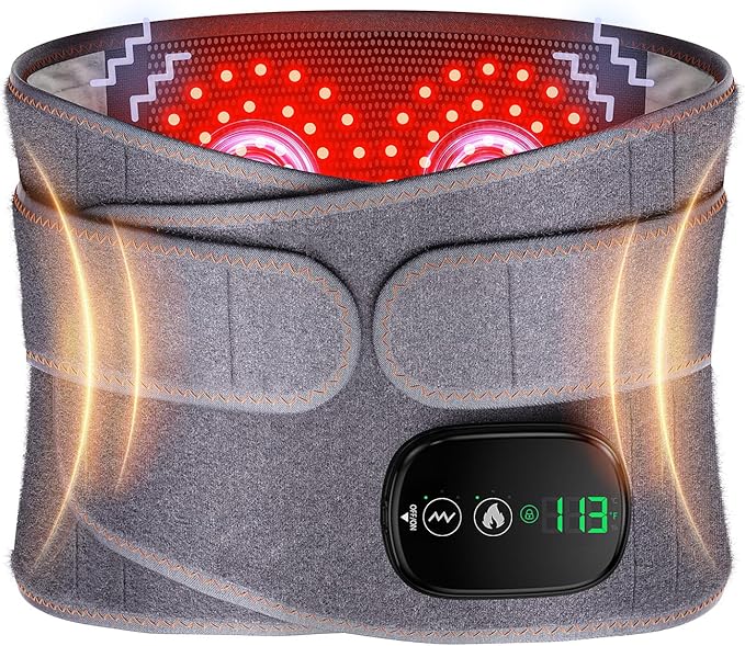 Heating Pad for Back, Lumbar Massager, Heated Waist Belt Wrap, Lower Back Pad with Heat Vibration 3 Levels Adjustable, 180 mins Battery, Cordless Portable, Touchscreen Control RelaxationMadeSimple