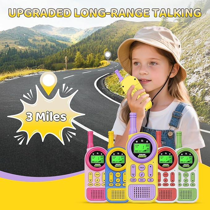 Walkie Talkies for Kids Toys: Toys for 3-12 Year Old Boys Girls - 22 Channels 2 Way Radio Toy with Backlit LCD Flashlight - 3 Miles Range for Outside/Camping/Hiking (2-Pack) Ptnerbeh