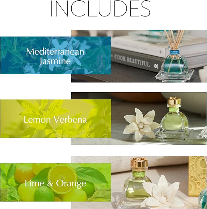 AGRARIA Citrus & Floral PetiteEssence Collection, Handmade Sola Flower Reed Diffuser Set of 3, Luxury Home Fragrance Scented Oil Diffuser Gift Set AgrariaHome