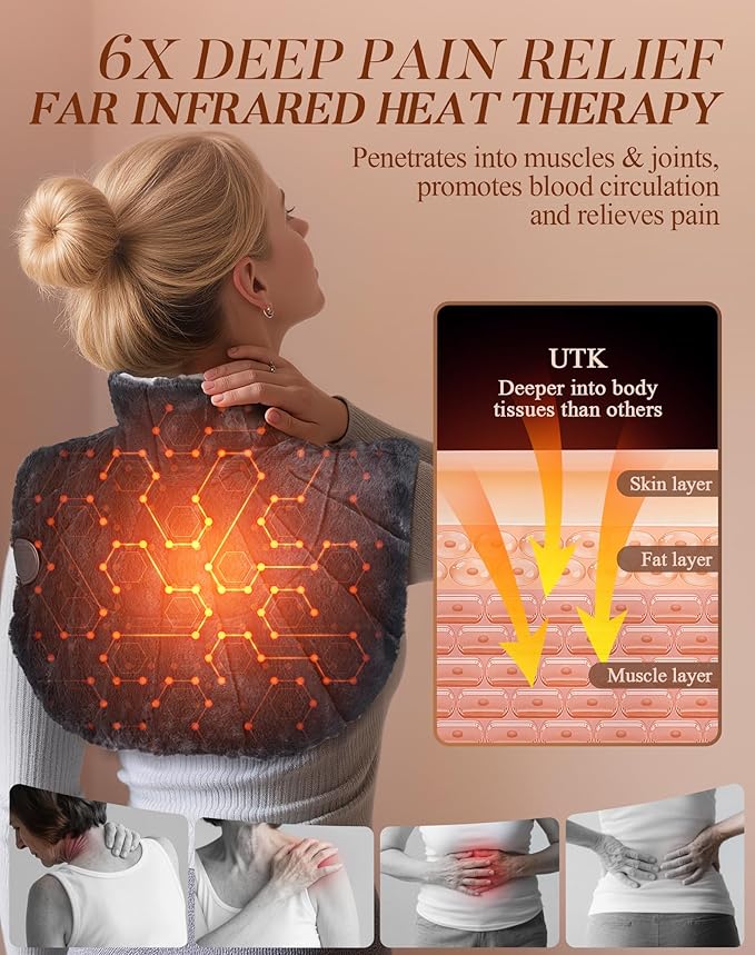 UTK 30s Fast Heating Pad for Neck Shoulder and Back, 6X Deeper Pain Relief Weighted Far Infrared Heating Pads, 8 Heat Options Max 159℉, 16 Auto Timer, 24"x20" Extra Large, Gifts for Women, Men (Grey) UTK