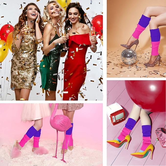 v28 Women Juniors Neon Ribbed Leg Warmers for 80s Eighty's Party Sports Yoga v28