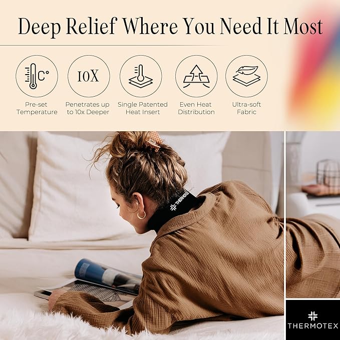 Far Infrared Premium Heating Pad – Neck – Targeted Heat Pain Relief for Neck Stiffness, Soreness, & Discomfort, FSA-HSA Eligible – Deep Muscle Tissue Penetration – Post-Workout Recovery & Rehab Thermotex