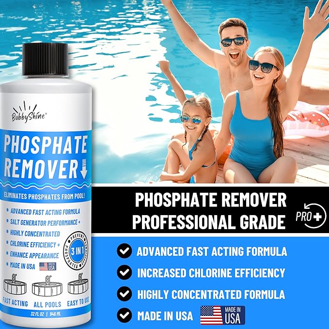 Phosphate Remover - Pool Chemicals, Pool Phosphate Remover, Pool Chemicals For Inground Pools & Above Ground Swimming Pools, Perfect for Pool Openings to Make Your Pool Phosphate Free 32oz BubbyShine