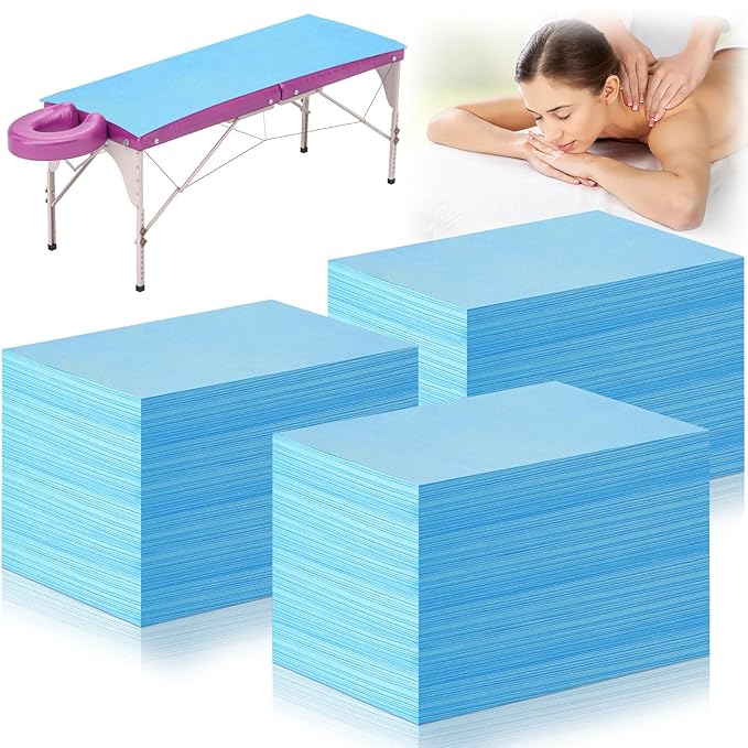 Tegeme 150 Pieces Disposable Massage Table Sheets 31" x 70" Waterproof Bed Sheets Non Woven Bed Cover for Massage Table Beauty Salons Tatto Spa Hotels(Blue) Tegeme