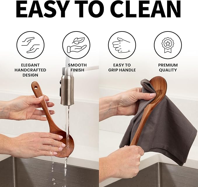 Zulay Kitchen 9.4" Teak Wooden Cooking Spoon – Durable, Non-Stick Wooden Utensil for Cooking, Stirring, Mixing & Serving – Heat-Resistant, Smooth Finish Kitchen Spoon for Nonstick Cookware ZulayKitchen