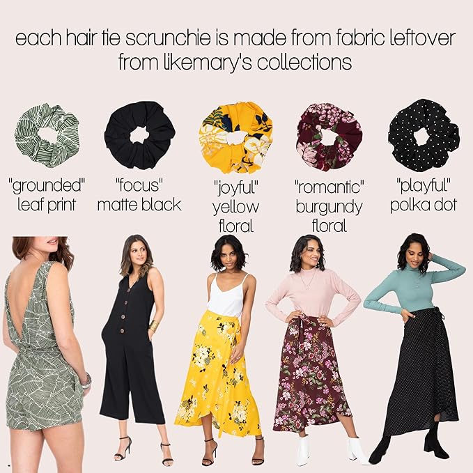 likemary Scrunchies for Women - Match Your Mood & Outfit - Strong, Snag-Free Hair Ties for All Hair Types Made from Sustainable Reclaimed Fabric - 5 Pack likemary