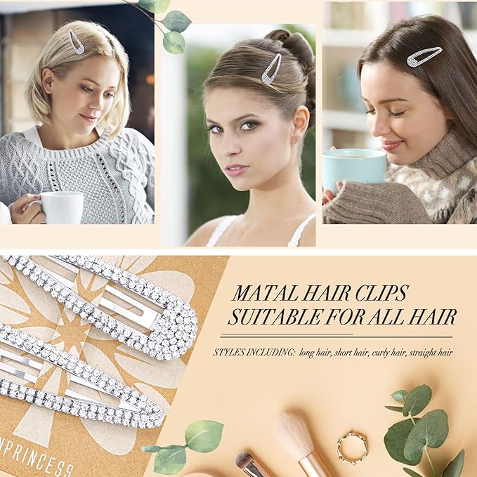 Hair Clip, 2Pcs 2.4Inch Rhinestone, Silver, Hair Barrettes for Women Girls Bridal, Wedding, Party, Prom KANPRINCESS