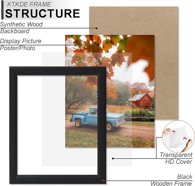 KTKDE 11x14 Picture Frame Set of 3,Black Wooded Shatter Resistant Glass, Vertical & Horizontal Wall Hanging for Wall Display,Studio Gallery Photo Frame for Photos, Posters & Art Prints KTKDE