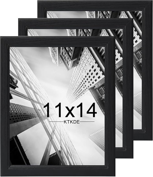KTKDE 11x14 Picture Frame Set of 3,Black Wooded Shatter Resistant Glass, Vertical & Horizontal Wall Hanging for Wall Display,Studio Gallery Photo Frame for Photos, Posters & Art Prints KTKDE