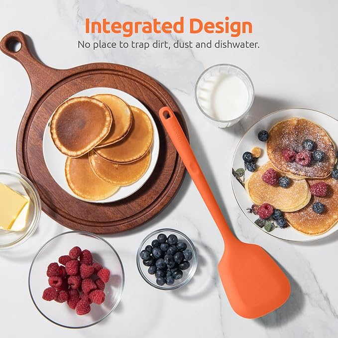 600ºF Heat Resistant Silicone Turners: U-Taste 13.6in Long Solid & Slotted Kitchen Spatula Flipper, Large Flexible Cooking Utensil for Flipping Egg, Pancake in Nonstick Cookware(Orange, 2PCS) U-Taste