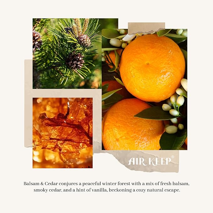 Airkeep Christmas Reed Diffuser Set,3.38 fl oz (100 ml) Reed Diffuser - Balsam&Cedar Oil Diffusers with 8 Reed Sticks, Home Fragrance Reed Diffuser for Bathroom Shelf Decor Airkeep