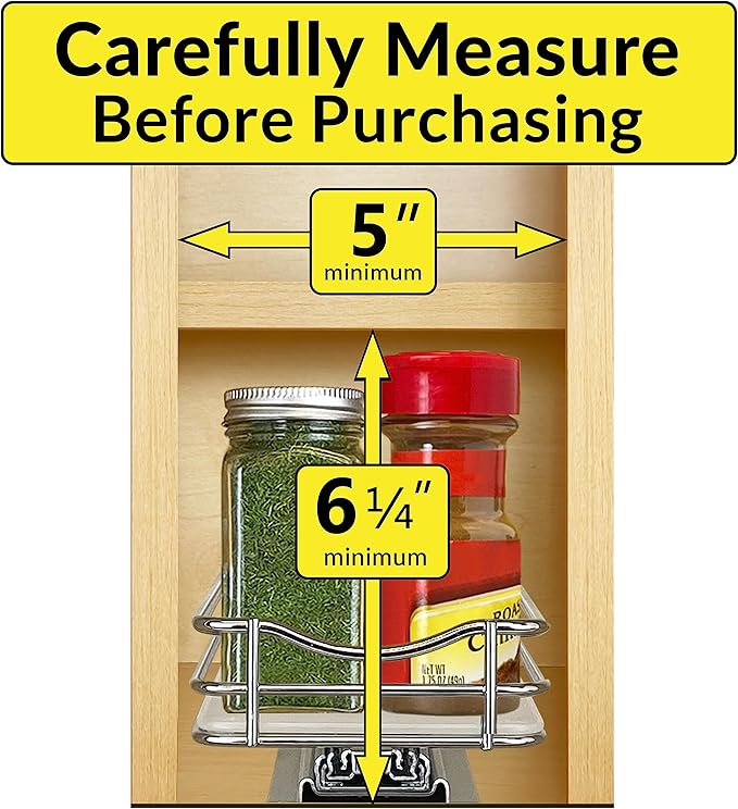 LYNK PROFESSIONAL® Pull Out Spice Rack Organizer for Inside Kitchen Cabinets - 4-3/8 inch Wide - Slide Out Drawer – Chrome Sliding Spice Cabinet Organization Shelf Racks - 1 Tier LYNKPROFESSIONAL