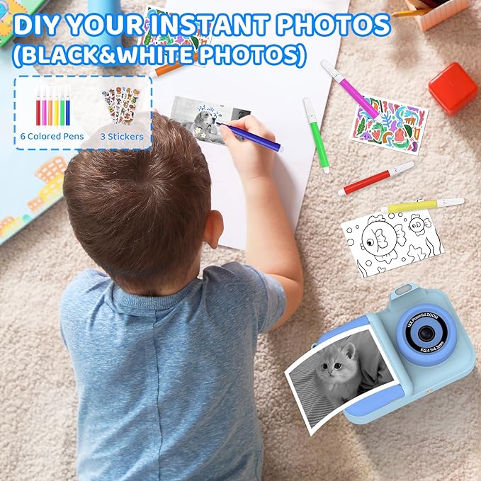 Kids Camera Instant Print, 1080P HD Dual-Lens Selfie,Toddler Digital Camera with 5 Rolls Paper & 32GB Card, Children Christmas Birthday Gifts Toys for Age 3 4 5 6 7 8 9 10 11 12 Years Old Girls Boys xuweicn