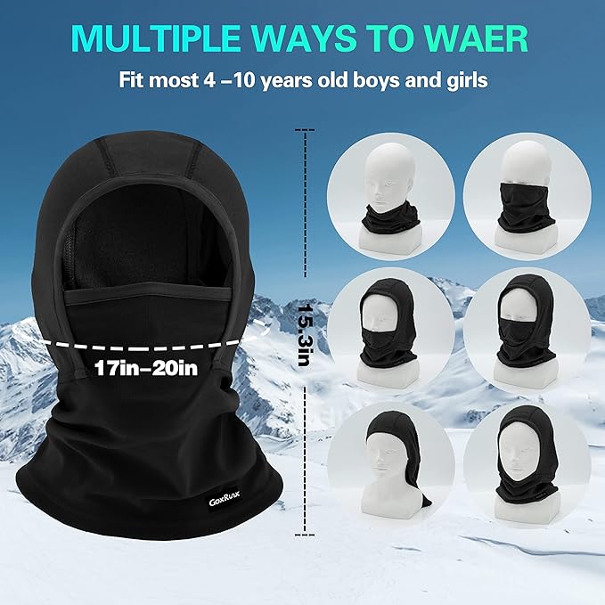 GoxRunx Kids Balaclava Ski Mask,Fleece Face Mask Neck Warmer for Boys Girls,Windproof Face Cover for Cold Weather GoxRunx