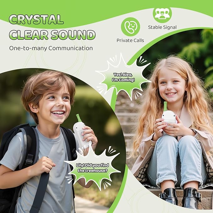 Walkie Talkies for Kids Toys: Toys for 3-12 Year Old Boys Girls - 22 Channels 2 Way Radio Toy with Backlit LCD Flashlight - 3 Miles Range for Outside/Camping/Hiking (2-Pack), Green Ptnerbeh