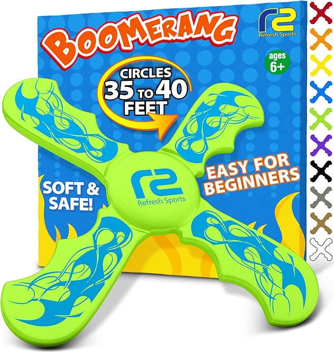 Boomerangs for Kids - Christmass Gifts for Grandkids Boys & Girls All Ages - Outdoor Flying Disc - Fun Boy Stocking Stuffers - Boys Toys Age 8-10 Year Old & 10-12 & Up - Beach Toys for Kids Presents RefreshSports