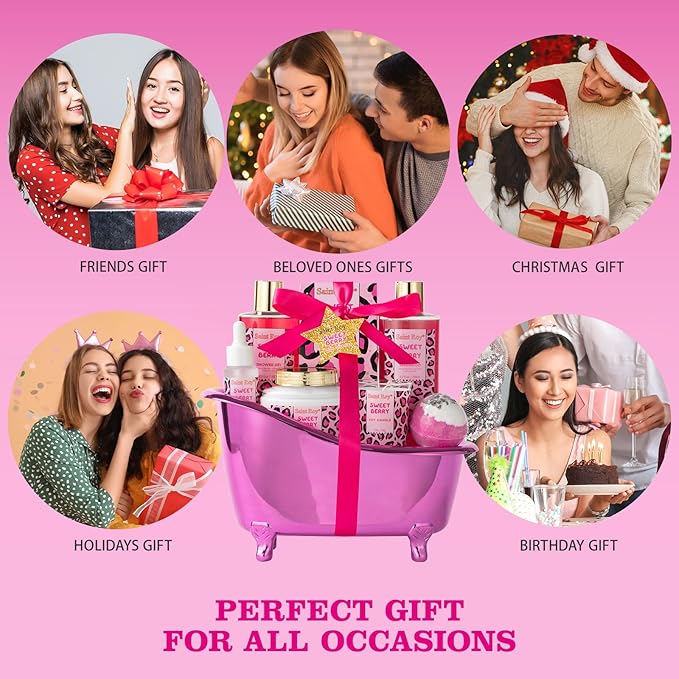 bath body Gifts for Her Home Bath Spa Gift Basket for Women Sweet Berry Bath Sets for Teens Gift Aromatherapy Home Spa Kit with Body Oil & More women's spa gift sets Best Gifts Mothers day SaintRoy