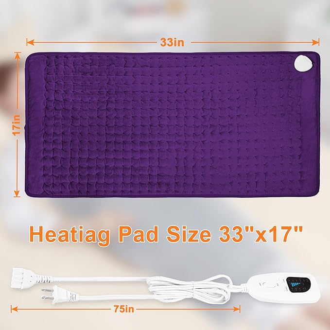 Deepsoon Heating Pad,Electric Heating Pads for Back,Neck,Abdomen,Moist Heating Pad for Shoulder,Knee,Arms,Legs,Dry/Moist Heat & Auto Shut Off,Birthday Gifts for Men and Women,Dark Purple,33x17 Inch Deepsoon