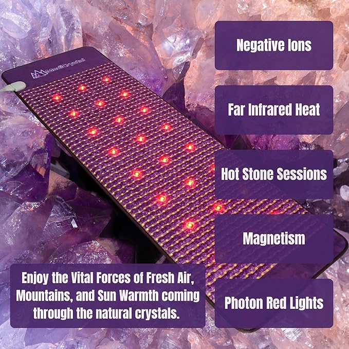 MediCrystal Far Infrared Amethyst Mat - Natural Agates + Photon Red Lights - FDA Registered Manufacturer - Negative Ion - FIR Heating Pad (Flex 72" L x 24" W) MediCrystal