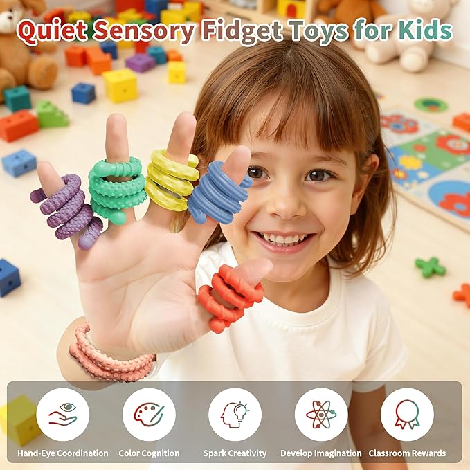 Hepotk Sensory Fidget Sticks - 12PCS Silicone Fidget Toy Pack with Mixed Textures, Random Colors & Styles | Stress Relief Toys for Autistic Kids 3+ & Adults | Must-Have for Travel, School & Home