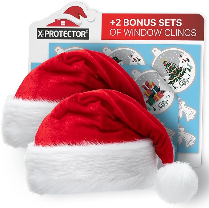 X-Protector Santa Hat - Large Christmas Hat for Adults - Fluffy Christmas Hats for Women and Men - Red Velvet Santa Cap! X-Protector