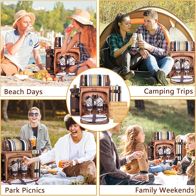 Hap Tim Picnic Basket Backpack for 2 Person with Blanket, 2 Charcuterie Board, Engagement Gifts for Couples, Gifts Ideals for Wedding, Housewarming, White Elephant, Bridal Showers HapTim