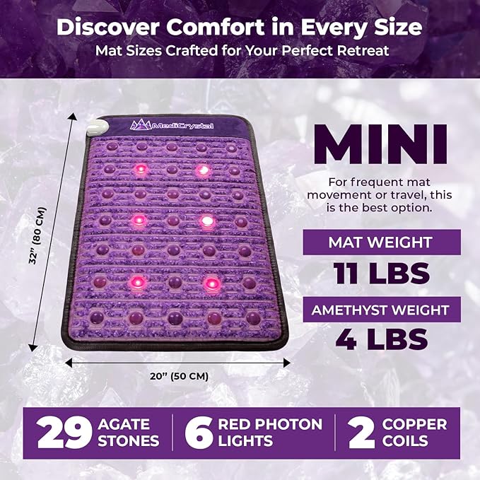 MediCrystal Far Infrared Amethyst Mat - Natural Agates + Photon Red Lights - FDA Registered - Negative Ion - Heating Pad (Mini 32" L x 20”W) MediCrystal