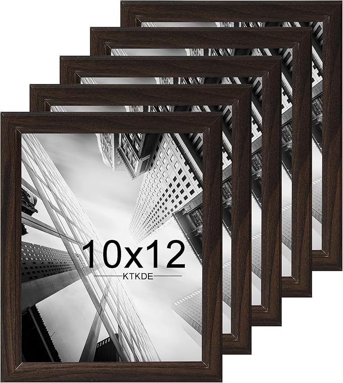 KTKDE 10x12 Picture Frame Set of 5,Walnut Wooded Shatter Resistant Glass, Vertical & Horizontal Wall Hanging for Wall or Tapletop Display,Studio Gallery Photo Frame for Photos, Posters & Art Prints KTKDE