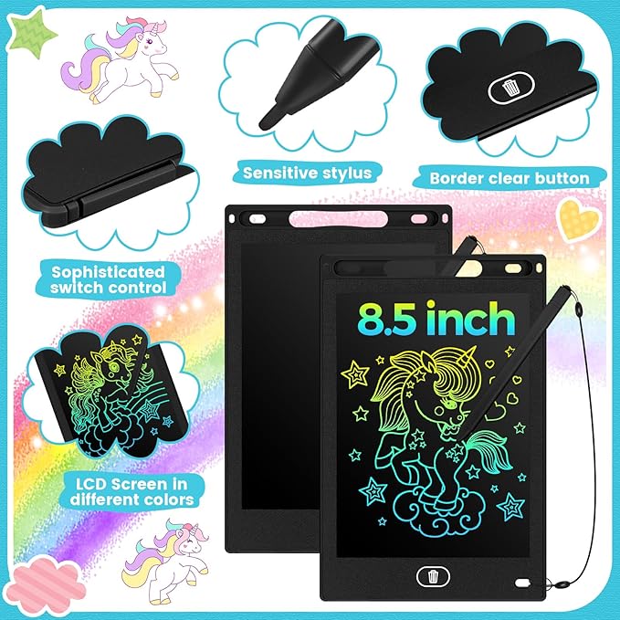Tinlade 12 Pack LCD Writing Tablets for Kids, 8.5 Inch Erasable Doodle Boards Portable Electronic Drawing Pads, Learning Bulk Toys Gifts for Christmas School(Black) Tinlade