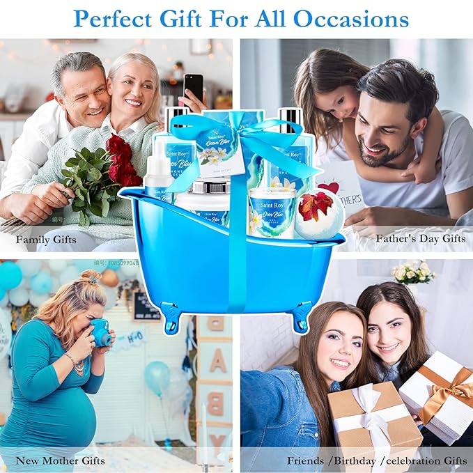 Bath & Body Gift Set, Bath Basket Spa kit Gifts for Her Him Birthday Gifts for Women, Luxury Home Spa Kit, 8pcsChristmas Gifts for Women Ocean Vanilla, Spa Gift Baskets, Unique Mother's Day Gifts SaintRoy