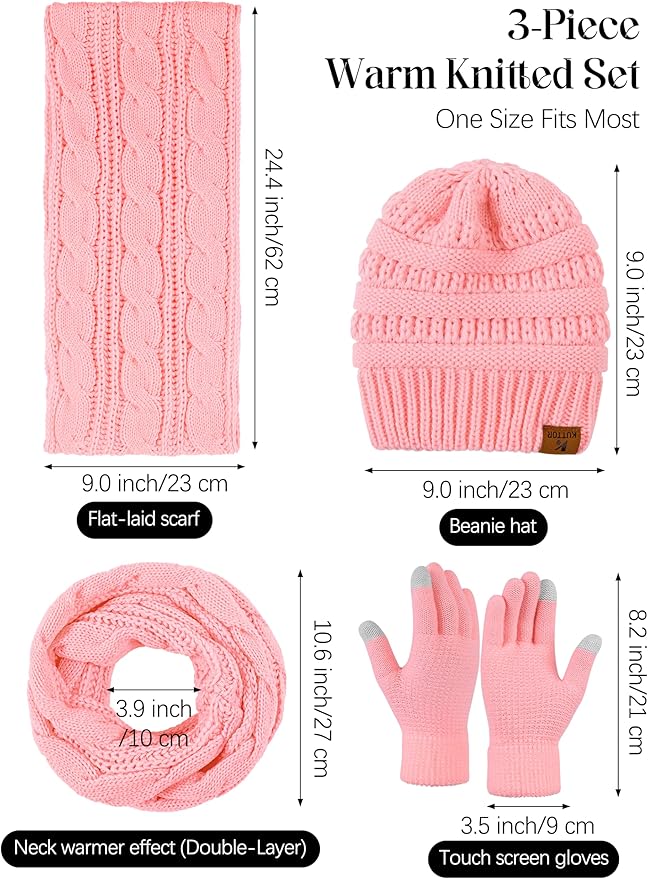 Winter Beanie Hat Scarf Gloves Set Warm Knit Fleece Touchscreen Gloves Neck Scarf Set Adult Winter Gift for Men Women KUTTOR