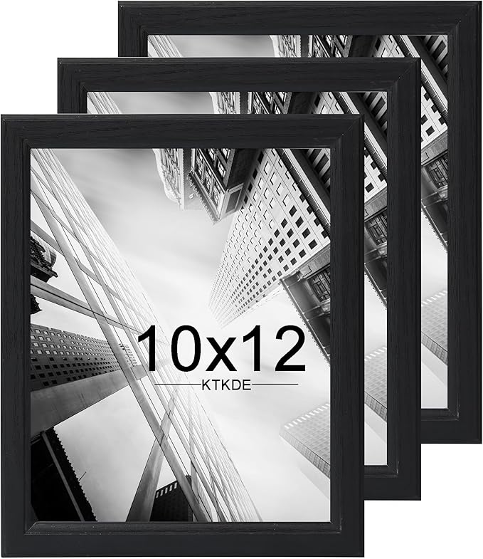 KTKDE 10x12 Picture Frame Set of 3,Black Wooded Shatter Resistant Glass, Vertical & Horizontal Wall Hanging for Wall or Tapletop Display,Studio Gallery Photo Frame for Photos, Posters & Art Prints KTKDE