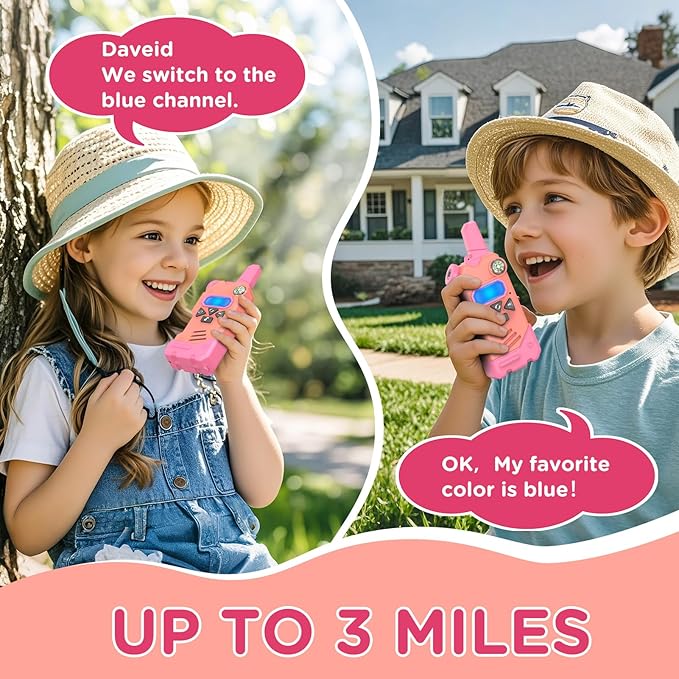 Walkie Talkies for Kids,5 Colourful Channels 2 Way Radio,Compass Flashlight and Magnifying Glass,3 Miles Long Range for Adventure Game,Outside, Camping, Hiking,Toys for 3-12 Year Old Boys Girls Kick Boosters
