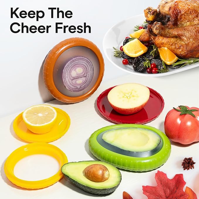 Set of 4 Food Popz Storage Containers | Fruit and Vegetable Anti-Oxidation Storage Box for Avocado, Onion, Lemon & Tomato | Fresh Pod Reusable Fruit Antioxidant Storage for Fridge | BPA-Free Box Doublewave