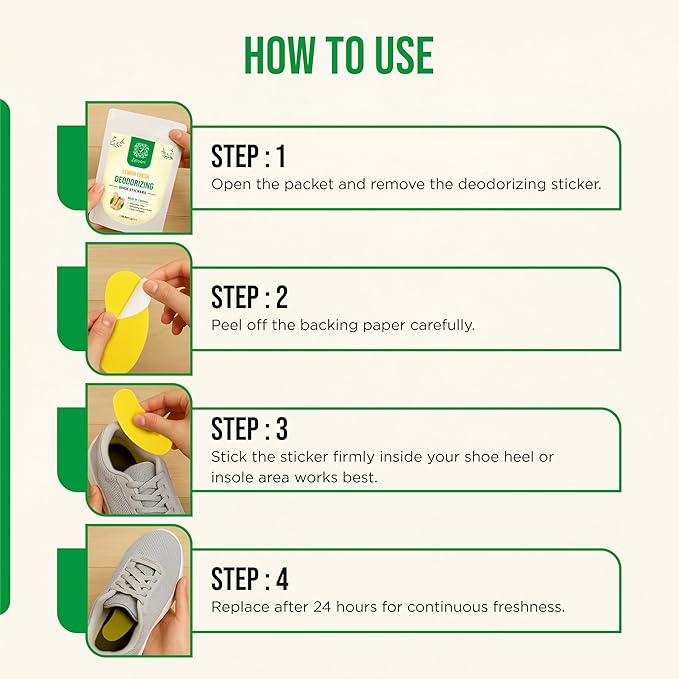 Natural Shoe Deodorant Stickers Odor Remover Patches for Shoes & Slippers, Long-Lasting Fresh Scent, Eliminates Bad Smell, Easy to Use – 20 Count Pack