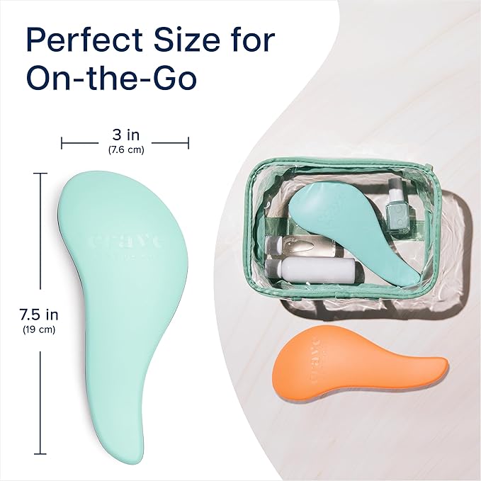 Crave Naturals Glide Thru Hair Brush - 2 Pack Detangler Brush for Curly, Straight, Wet or Dry Hair - Gentle Detangling Brushes for Adults, Kids, Toddlers, 7.5"x3" - Coral and Turquoise CraveNaturalsDetanglingBrush