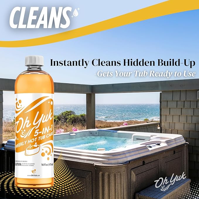 Oh Yuk 5-in-1 Weekly Hot Tub Care – All-in-One Spa Cleaner, Clarifier, Conditioner – Helps Control pH Balance & Combats Buildup – Hot Tub Chemicals for All Types Including Inflatable & Portable –16oz OhYuk
