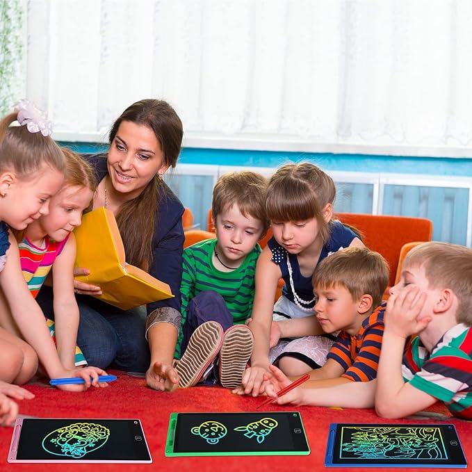 8 Pcs 12 Inch LCD Writing Tablet for Kids Bulk Doodle Board Colorful Doodle Pad Writing Board Electronic Drawing Tablet for Kids Toddlers Learning Birthday Day Gifts for Girls Boys (Black Trim) Zhehao