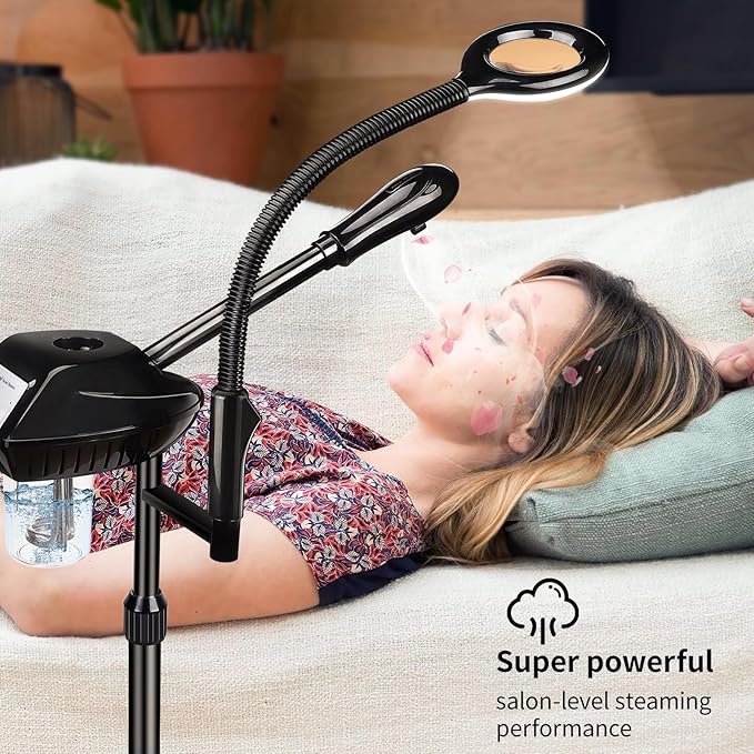 Facial Steamer for Ozone Humidifier Atomizer Attach 5× Magnifier and Light, Professional Face Steamer Clean Skin Firming Pores and Moisturizing Suitable for a Beauty, Spa, at Home BeautyPersonalCare