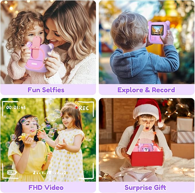 Kids Camera Instant Print, 7 Print Paper (4 Color: O/R/G/B+3 B&W), 2.4" Screen Instant Camera for Kids Ages 3-12,1080P, 180°Flip Lens,32GB Card- Christmas Birthday Present for Boys & Girls,M2 ARNSSIEN