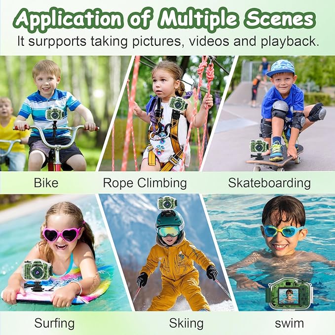 DEKER Waterproof Camera for Kids, Christmas Birthday Gifts for Boys Girls 3-12 Year Old, Mini HD Toddler Digital Video Children Travel Camcorder, 2 Inch IPS Screen with 32GB Card (Green) DEKER