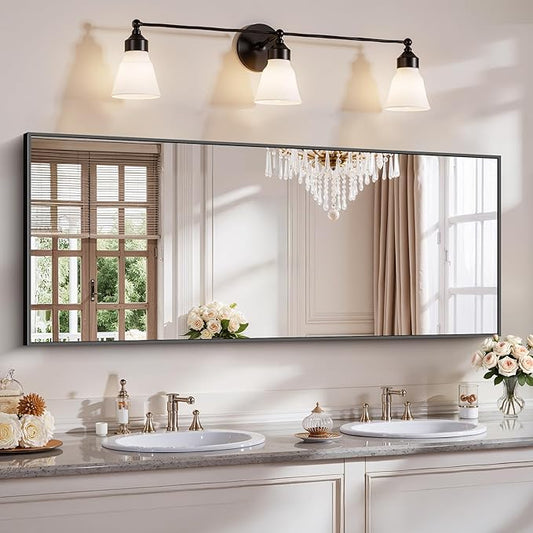 YIROMAN Bathroom Mirror 60"x24", Matte Black Bathroom Mirror for Over Sink with Aluminum Frame, Rectangular Vanity Mirror with Right Angles, Wall Mirror Hangs Horizontal or Vertical, Shatterproof Kick Boosters