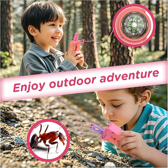 Walkie Talkies for Kids,5 Colourful Channels 2 Way Radio,Compass Flashlight and Magnifying Glass,3 Miles Long Range for Adventure Game,Outside, Camping, Hiking,Toys for 3-12 Year Old Boys Girls Kick Boosters