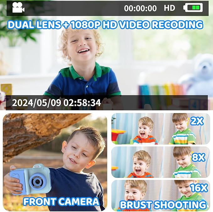 Kids Camera Instant Print, 1080P HD Dual-Lens Selfie,Toddler Digital Camera with 5 Rolls Paper & 32GB Card, Children Christmas Birthday Gifts Toys for Age 3 4 5 6 7 8 9 10 11 12 Years Old Girls Boys xuweicn