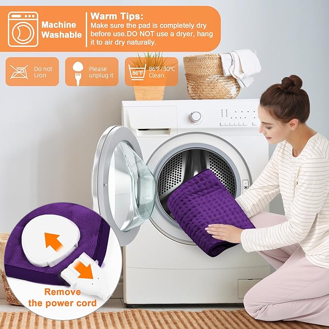 Deepsoon Heating Pad,Electric Heating Pads for Back,Neck,Abdomen,Moist Heating Pad for Shoulder,Knee,Arms,Legs,Dry/Moist Heat & Auto Shut Off,Birthday Gifts for Men and Women,Dark Purple,33x17 Inch Deepsoon