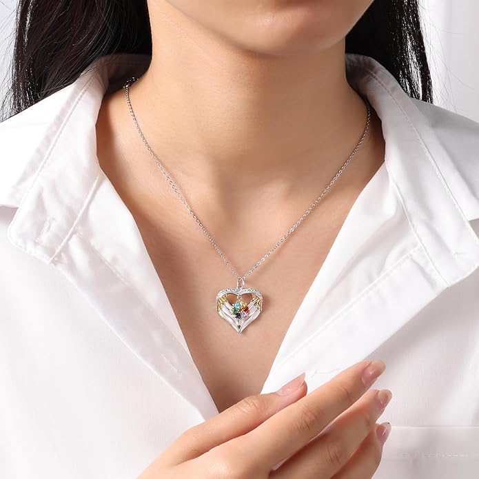 GLAMCARAT Personalized sterling silver pendant necklace with birthstone and name mothers jewelry heart shaped necklace for her birthstone necklace GLAMCARAT