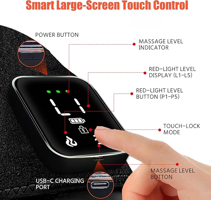 Red Light Therapy Vibration Knee Massager, Vibration & Heat - 5 Massage Zones, 660nm & 850nm Wavelengths, Rechargeable Heating Pad Knee Wrap, Gift for Men and Women Syluris